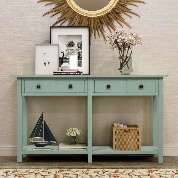 59-in  Blue Rustic Console Table Texture Entryway Table