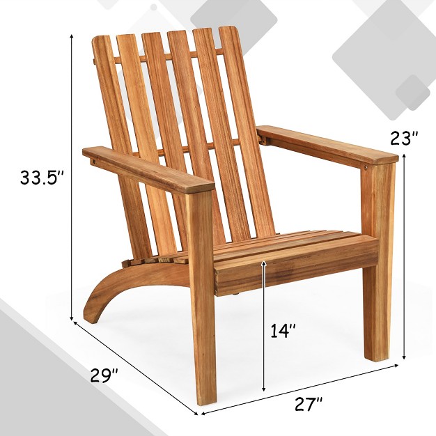 Costway Patio Acacia Wood Adirondack Chair Lounge Armchair Durable Outdoor Garden Yard