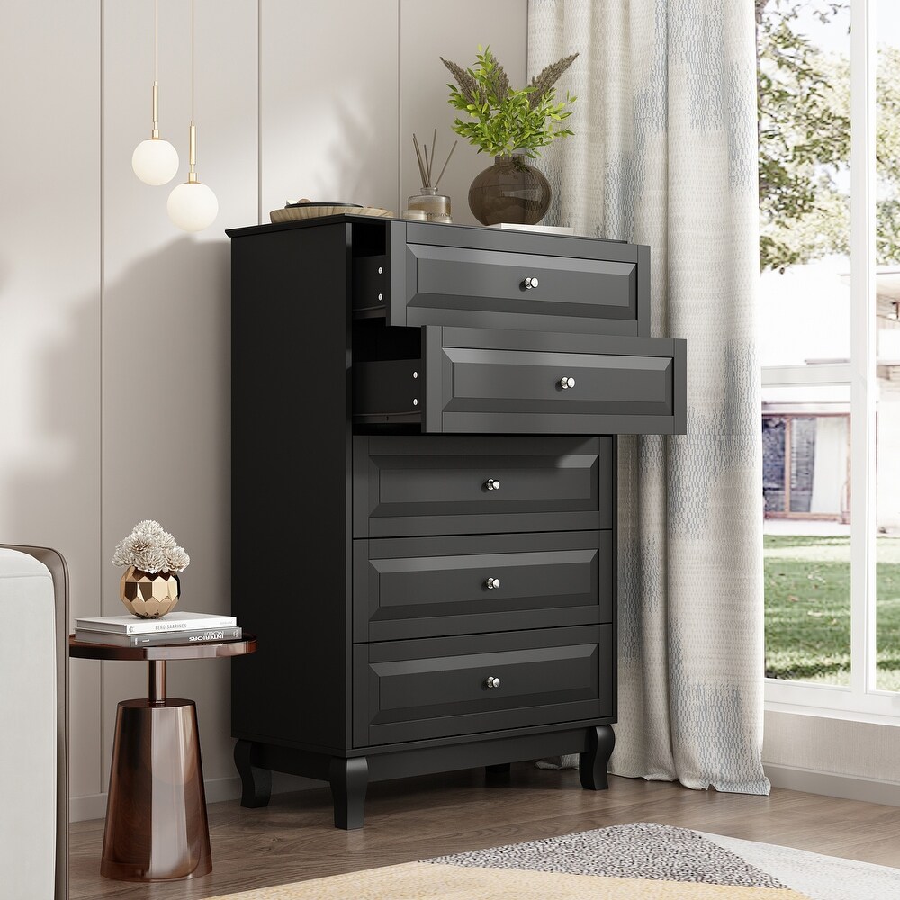 Modern Dresser Storage Chest with 5 Drawers Console Table(BlACK/WHITE)