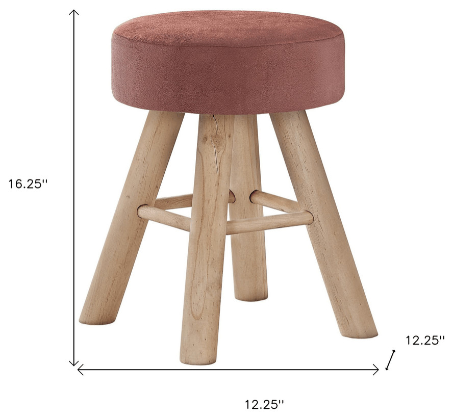 12 quotPink Velvet And Natural Round Ottoman   Midcentury   Footstools And Ottomans   by HomeRoots  Houzz