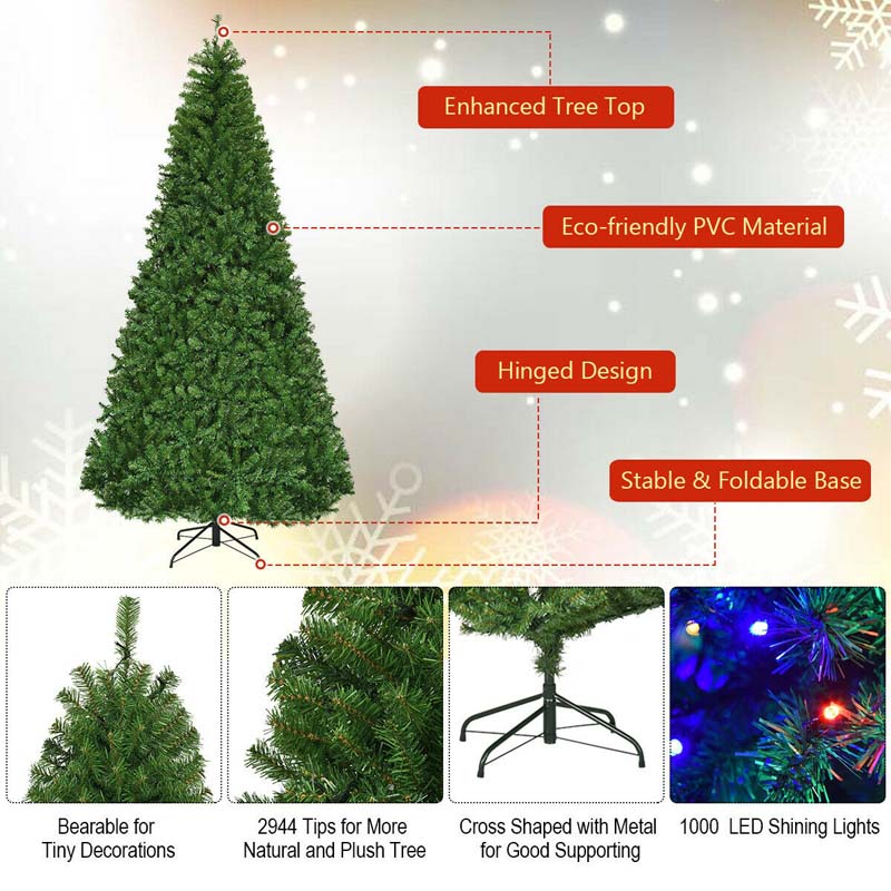 Premium Hinged Prelit Artificial Christmas Tree with Multi-Color LED Lights, 11 Lighting Modes, Metal Stand