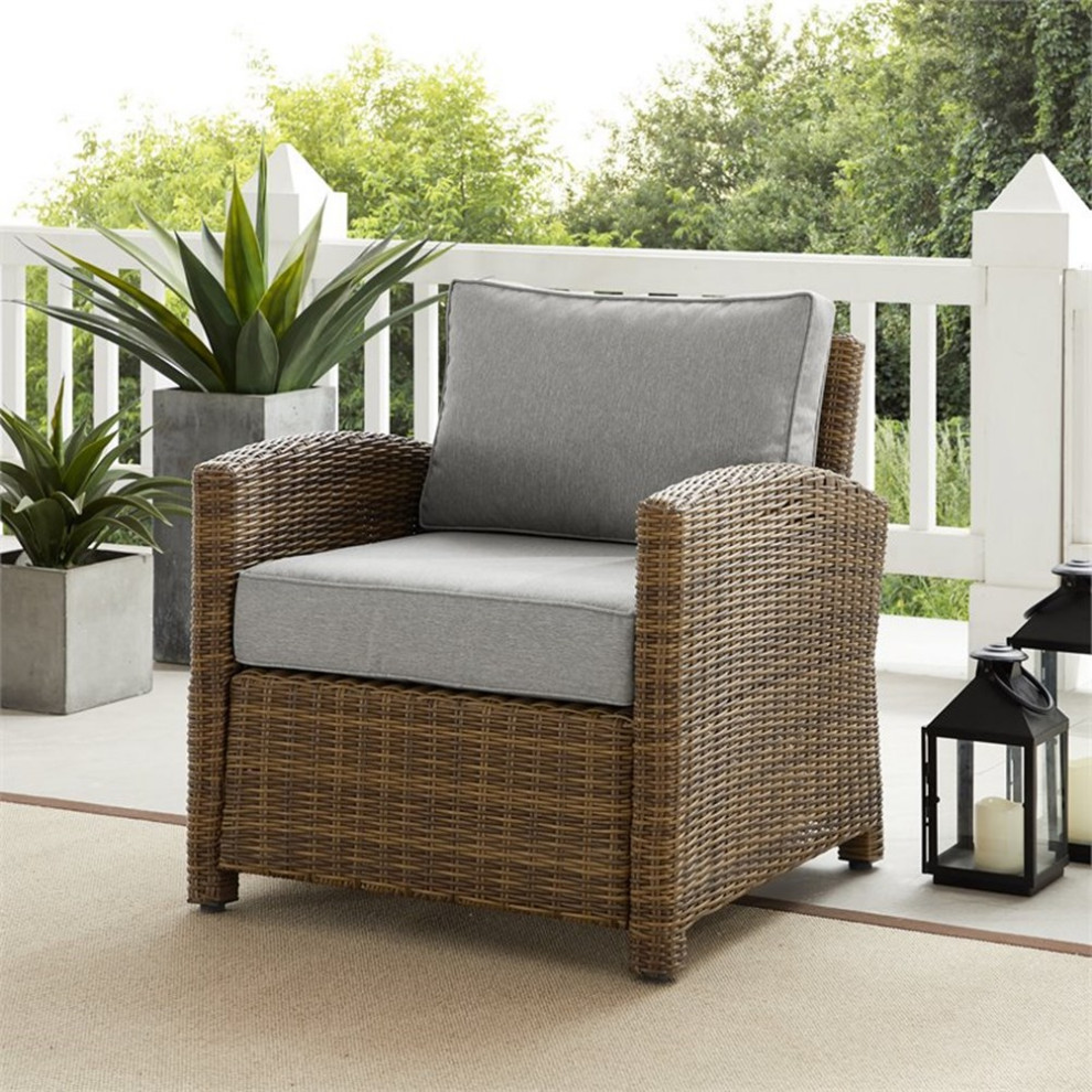 Afuera Living 18.5 quotFabric Outdoor Armchair in Gray/Brown Finish   Tropical   Outdoor Lounge Chairs   by Homesquare  Houzz