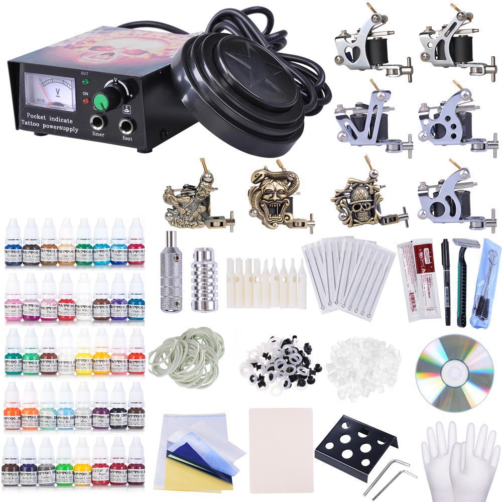 Yescom 8 Tattoo Machine Kit w/ LCD Power Supply 40 Color Inks