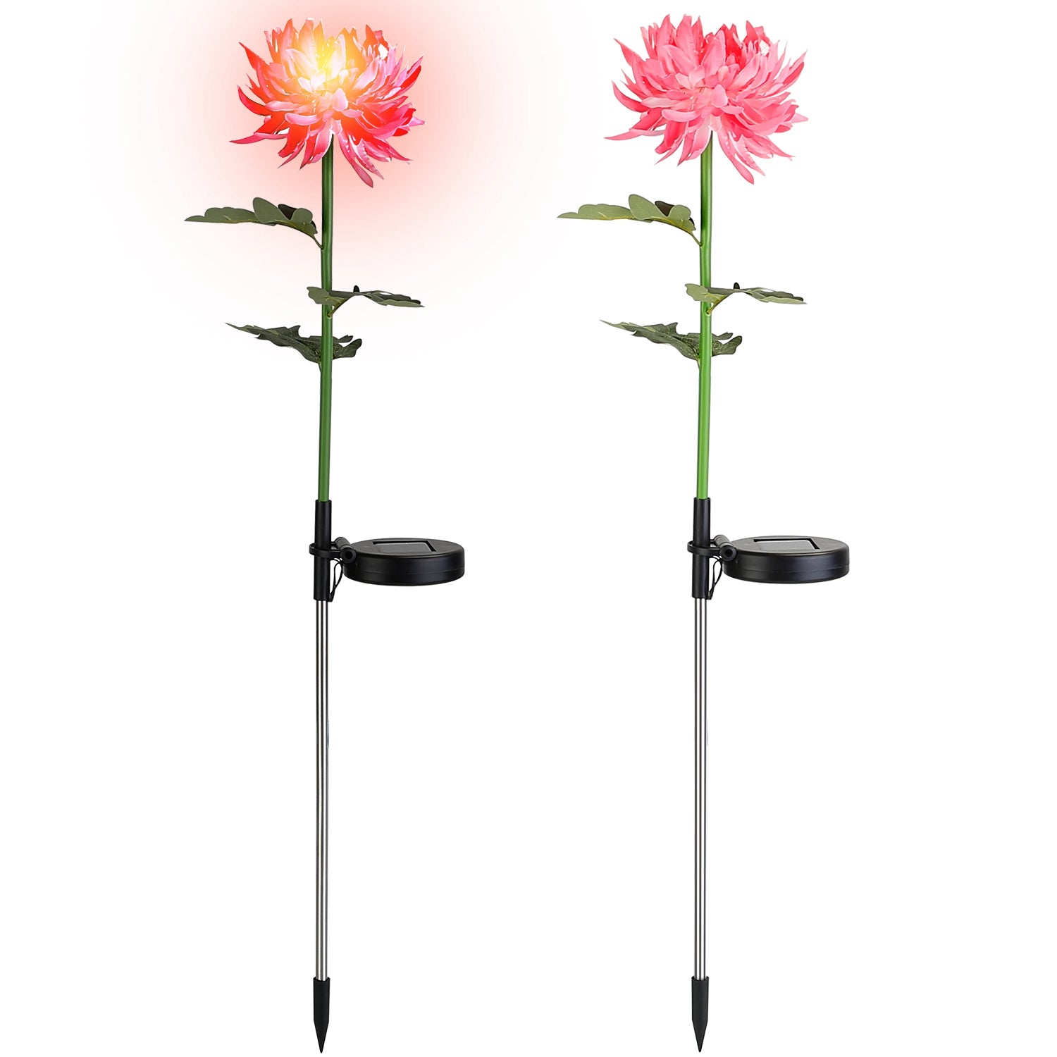 iMountek 2 Packs Solar LED Chrysanthemum Lights Solar Powered Garden Flower Stake Lamp Waterproof Landscape Decorative Light for Garden Patio Yard Pink