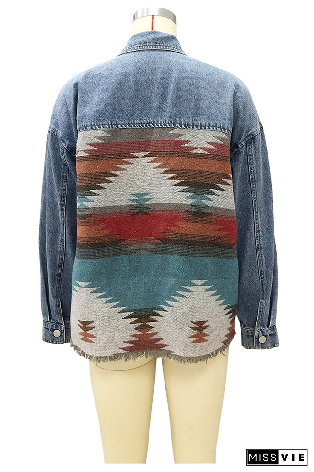 Aztec Splicing Buttons Up Denim Jacket Shacket Wholesale