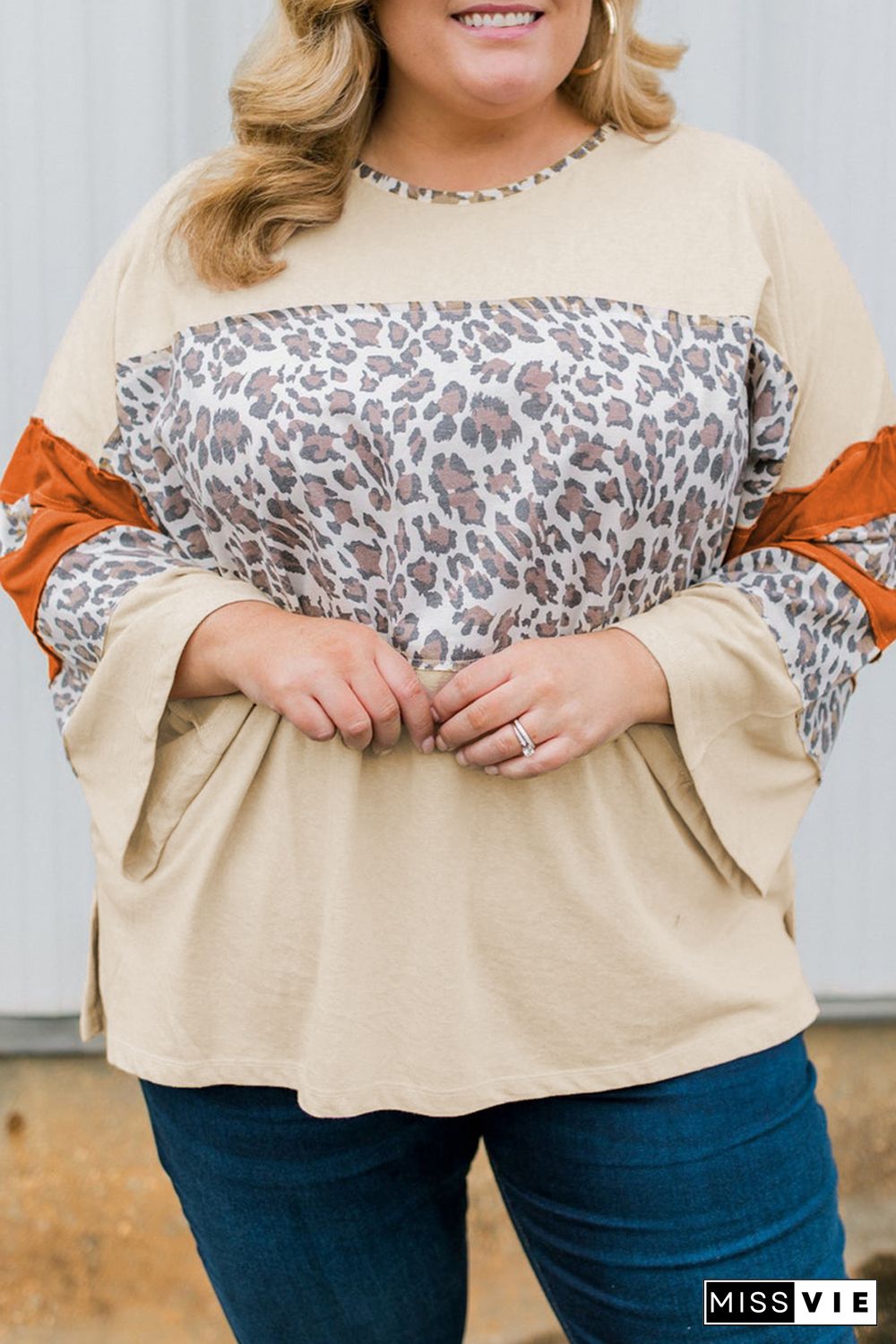 Leopard Color Block Patchwork Plus Size Top