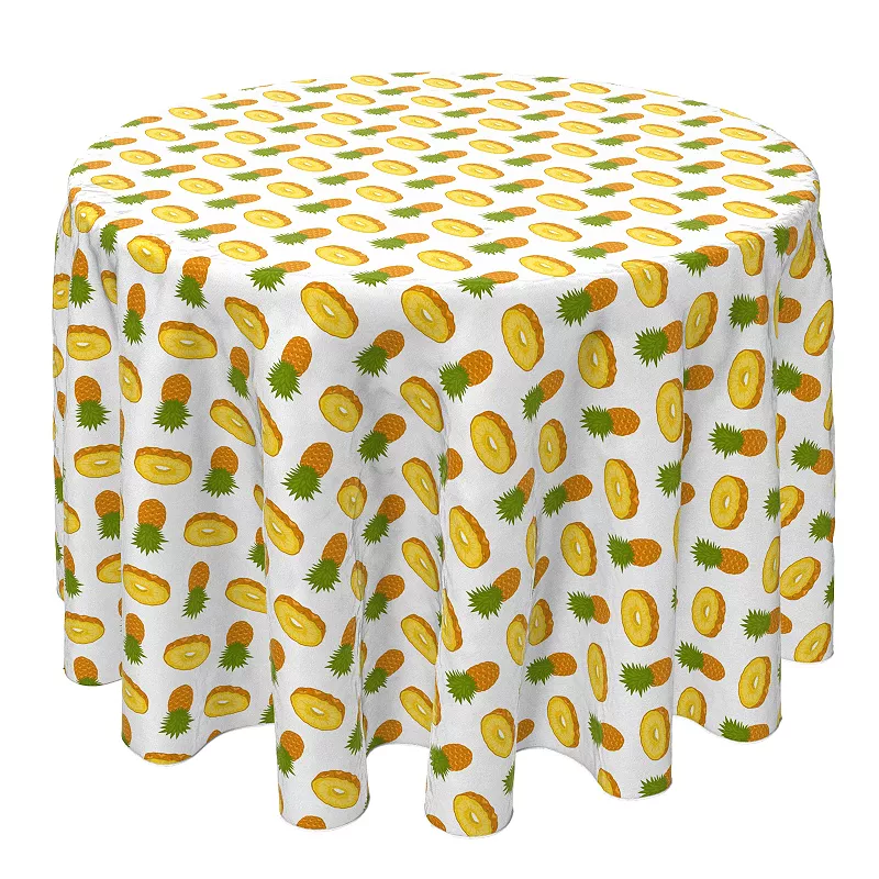 Round Tablecloth， 100% Cotton， 60 Round， Pineapples and Slices