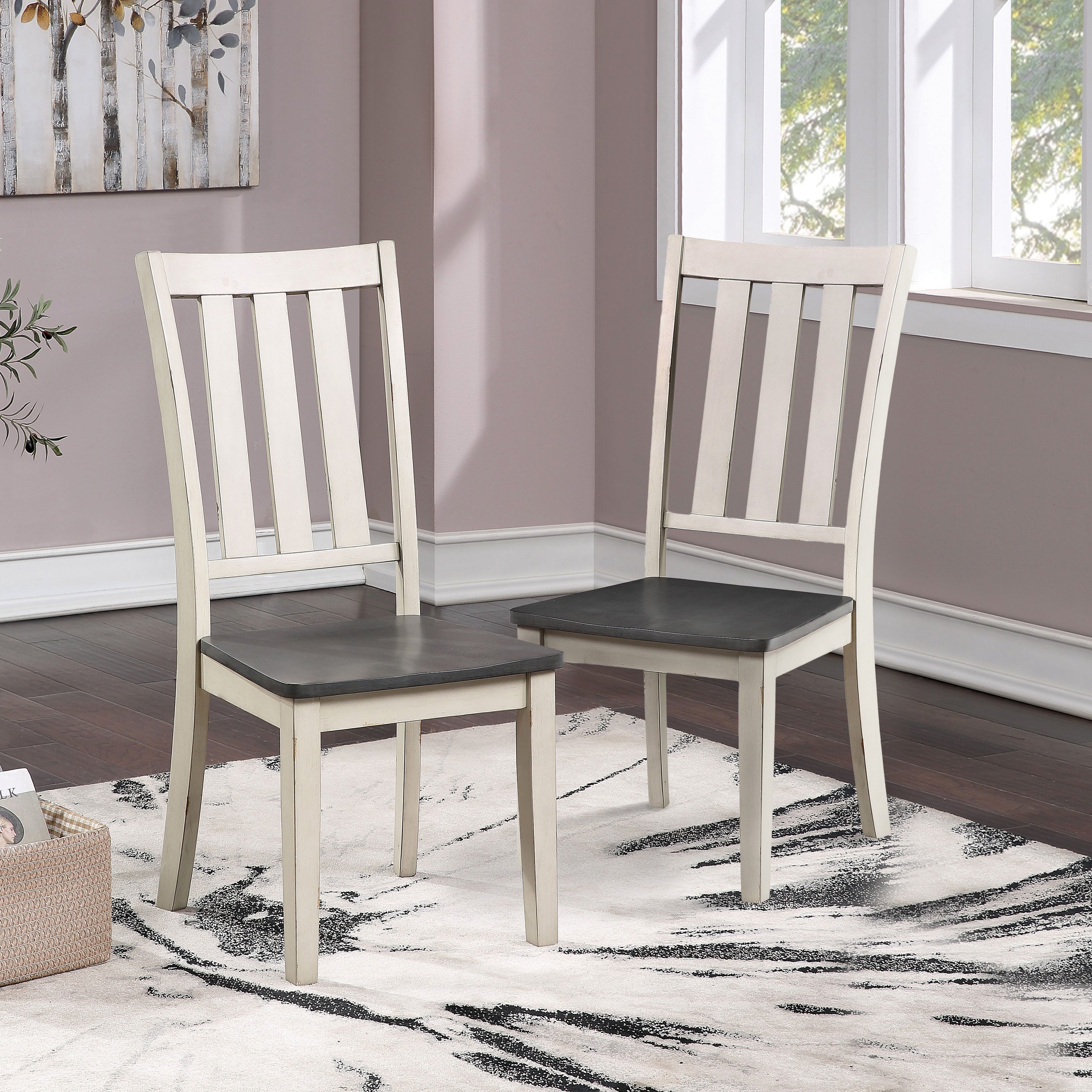 Furniture of America Hochter Farmhouse Antique White Wood Dining Chairs (Set of 2)