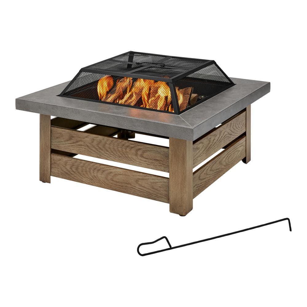 Hampton Bay Stoneham 34 in x 155 in Square Steel Wood Fire Pit with Tile Top