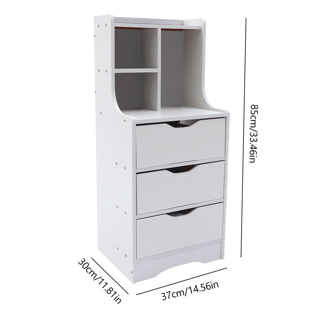 MIDUO Modern Nightstand with 3 Drawers Bedside Table Home Storage Chest Warm White Dresser