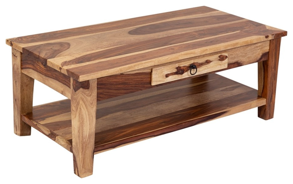 Sante Fe Solid Sheesham Wood Coffee Table With Drawer   Coffee Tables   by Homesquare  Houzz