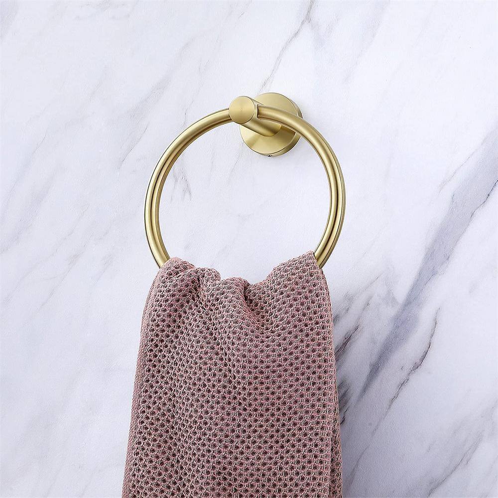 Cubilan Wall Mounted Round Stainless Steel Towel Ring Towel Storage Hanger in Brushed Gold HD-KY9