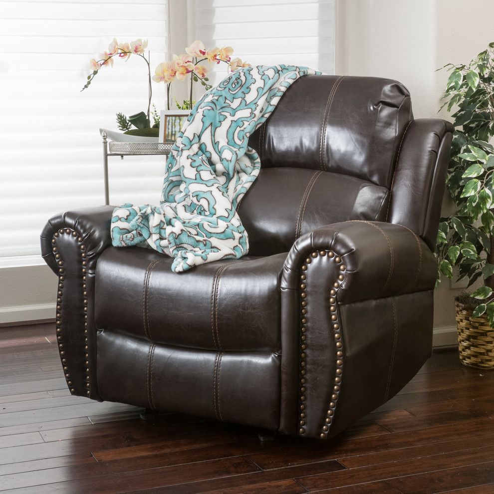 GDF Studio Harbor Dark Brown Leather Glider Recliner Club Chair   Transitional   Recliner Chairs   by GDFStudio  Houzz