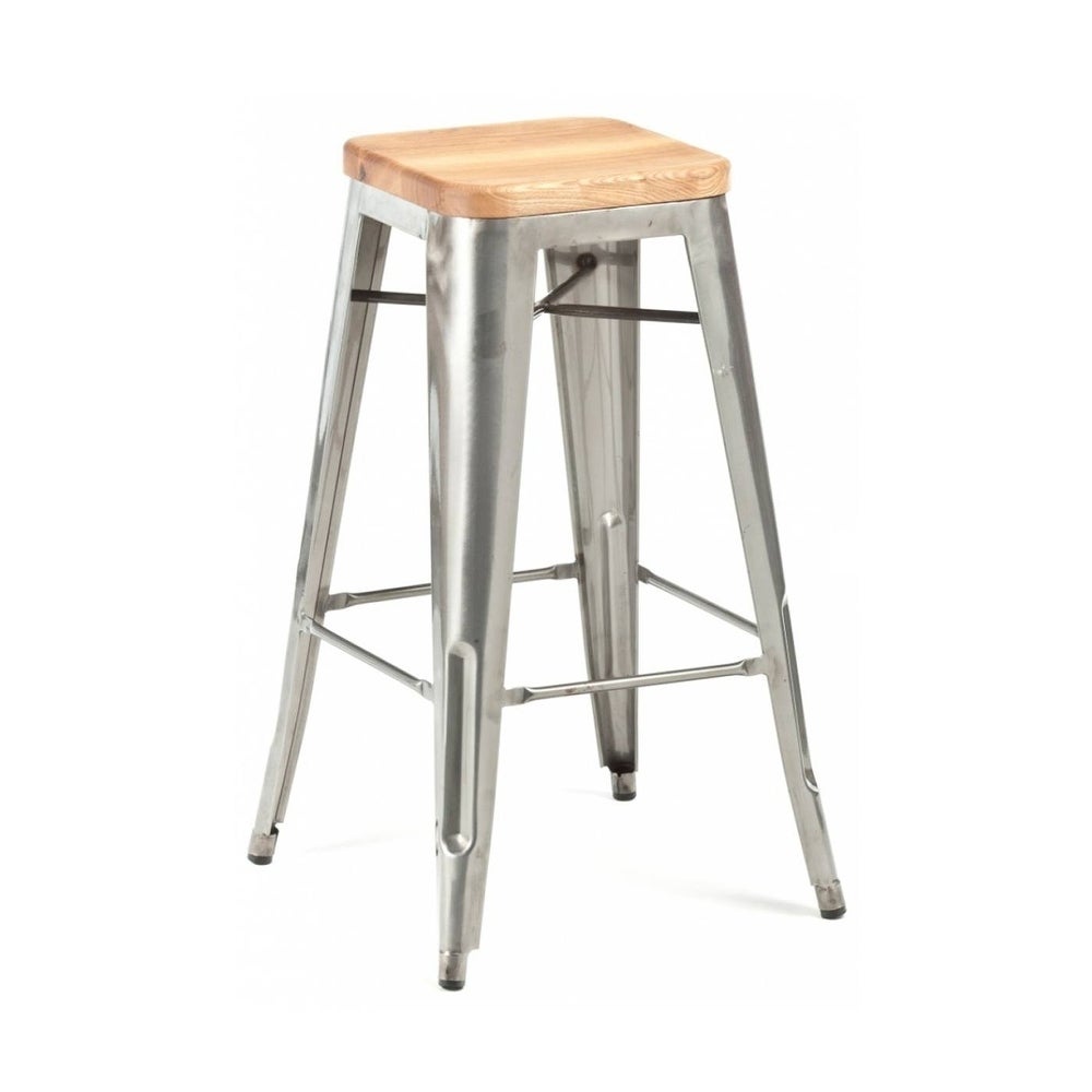 Metal Stool With Wood Seat.