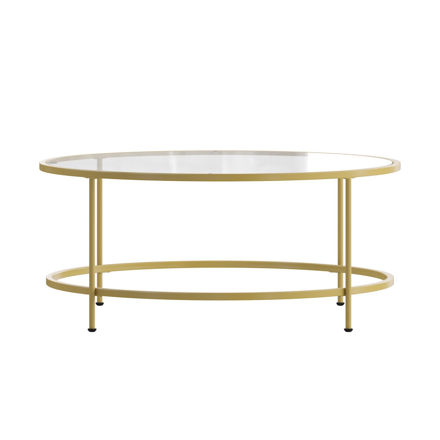 Merrick Lane Round Glass Coffee Table with Round Brushed Gold Frame