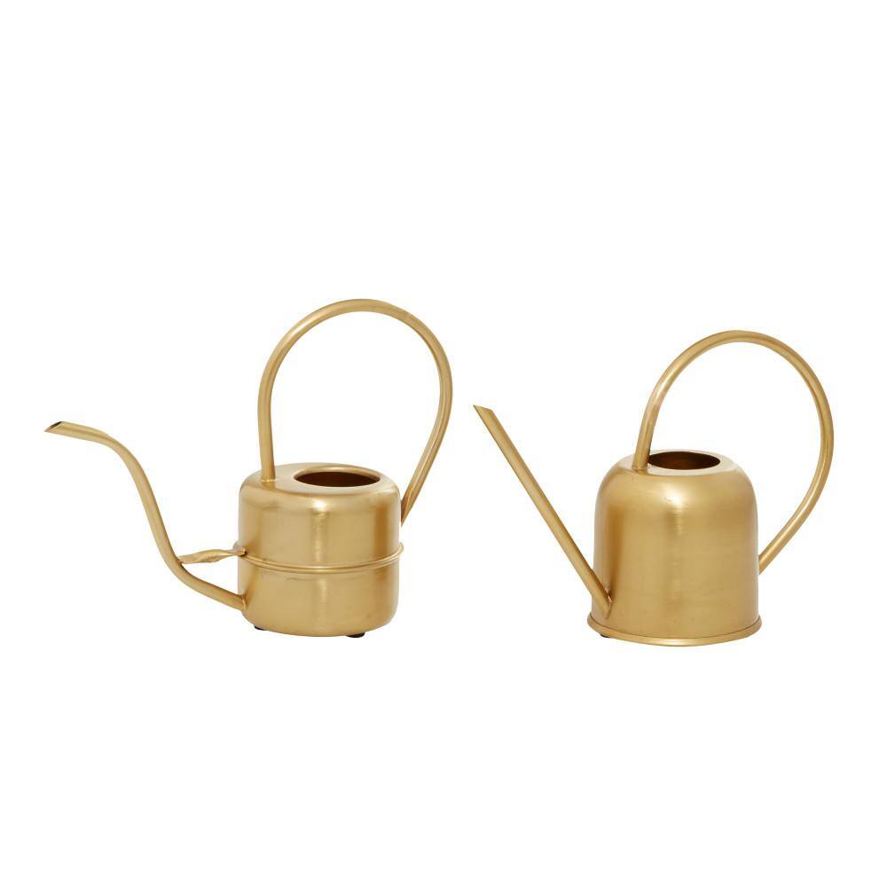 Litton Lane 7 in. and 8 in. Small Gold Metal Watering Can Planter (2-Pack) 045013