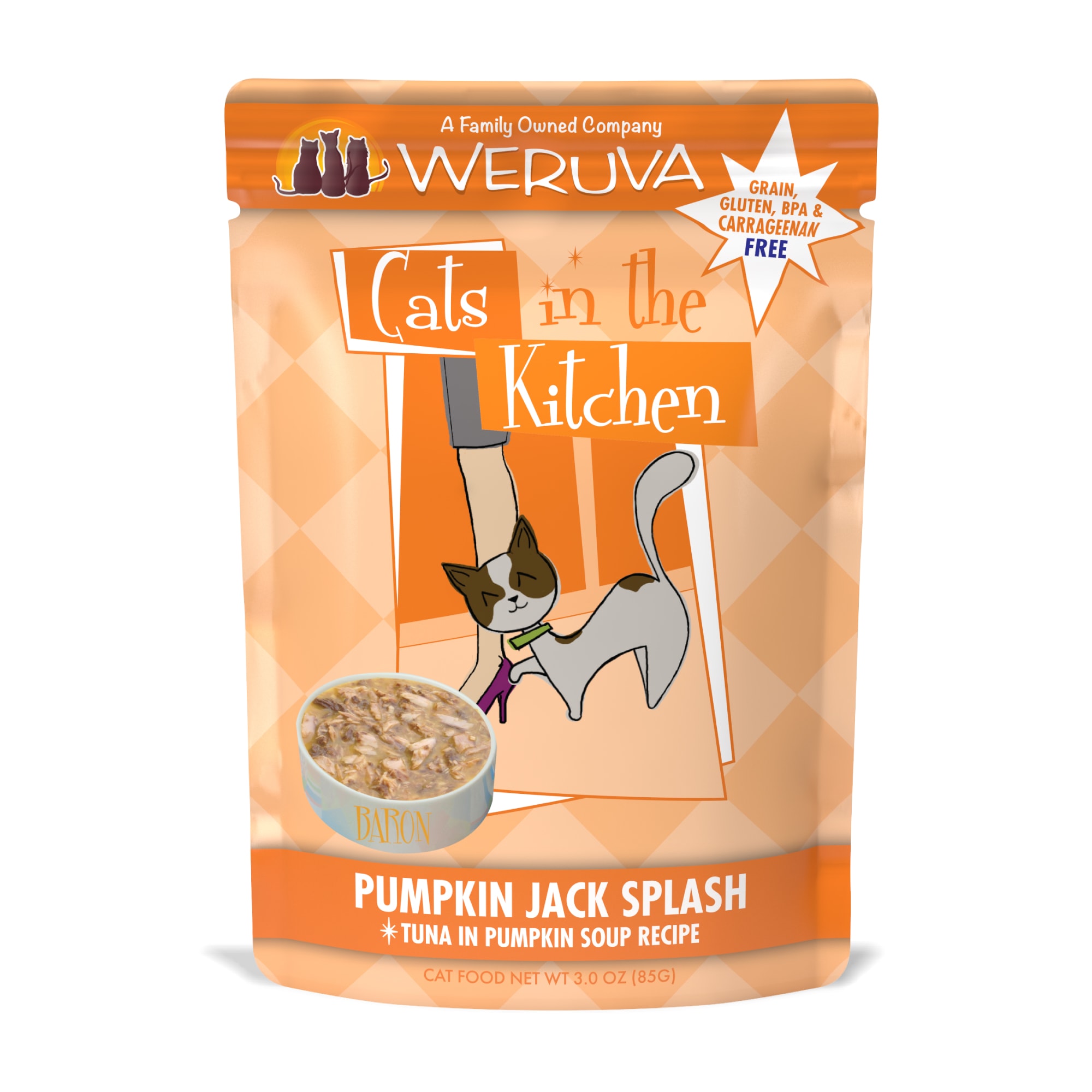 Cats in the Kitchen Originals Pumpkin Jack Splash Tuna in Pumpkin Soup Recipe Wet Cat Food， 3 oz.， Case of 12