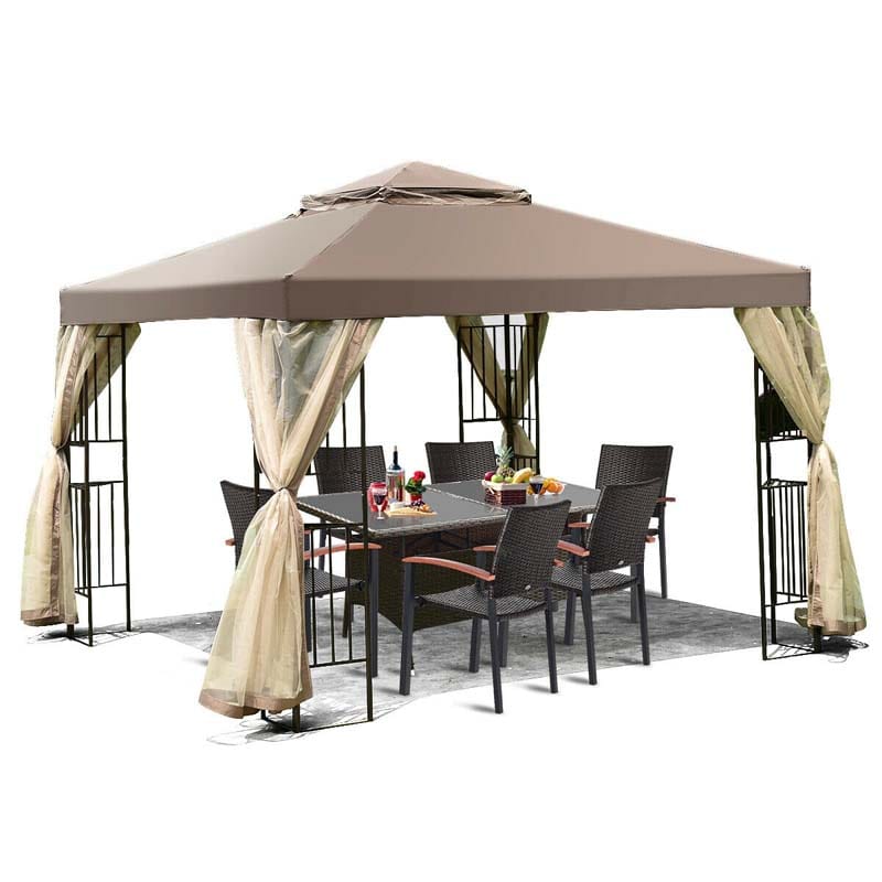 10 x 10 FT Metal Patio Gazebo with Netting, Screw-free Structure Outdoor Canopy Gazebo Tent