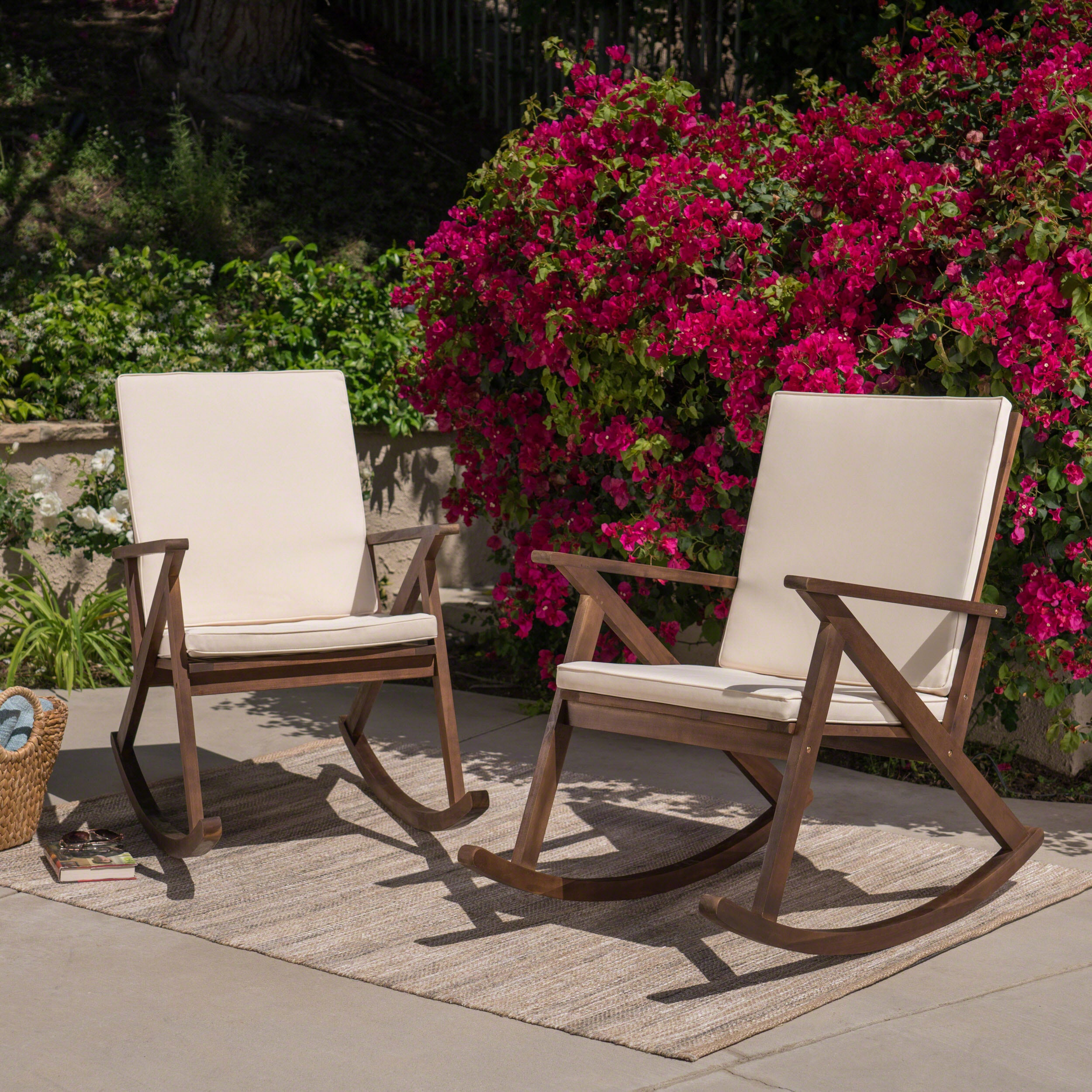 Louise Outdoor Acacia Wood Rocking Chair with Cushion