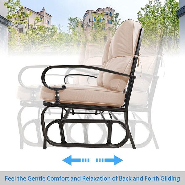 Nista 2 Person Outdoor Patio Black Metal Double Rocker Glider Garden Bench Loveseat with Cushions by Havenside Home