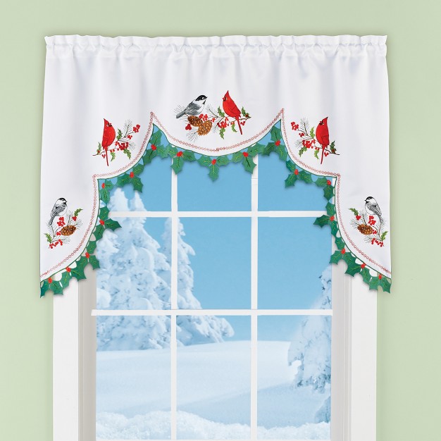 Collections Etc Winter Birds Holly Border Rod Pocket Top Swag Valance