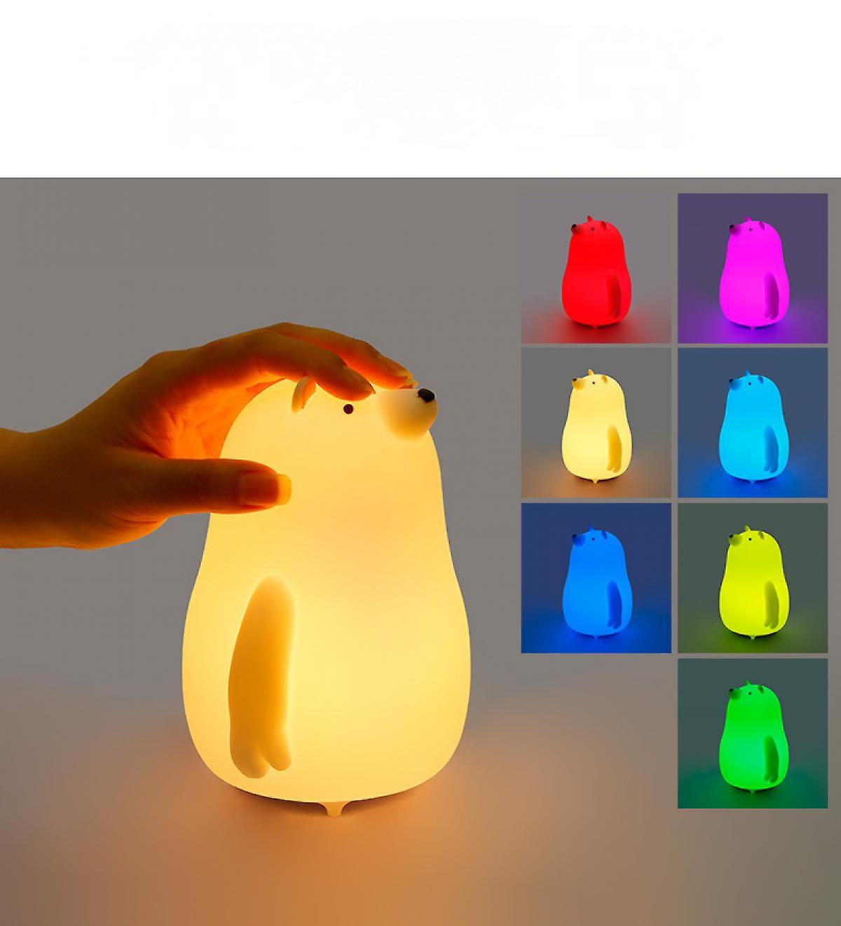 Adjustable Color Changing Led Night Light Little White Bear Silicone Cartoon Bedroom Night Light