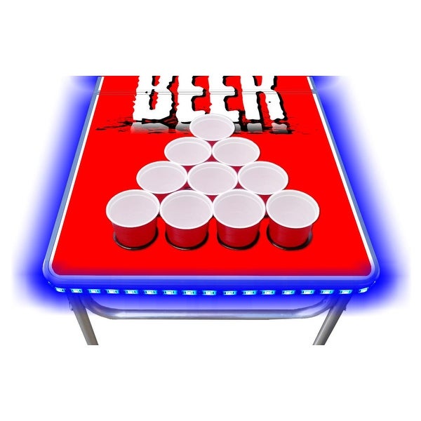 8-Foot Professional Beer Pong Table w/ Cup Holes and LED Glow Lights