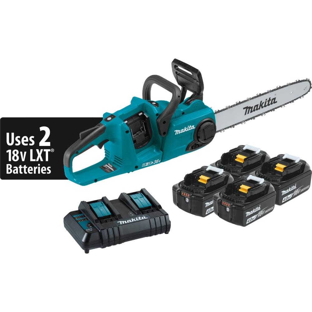 Makita 18V X2 (36V) LXT? Lithium-Ion Brushless Cordless 16 Chain Saw Kit with 4 Batteries (4.0Ah) ;