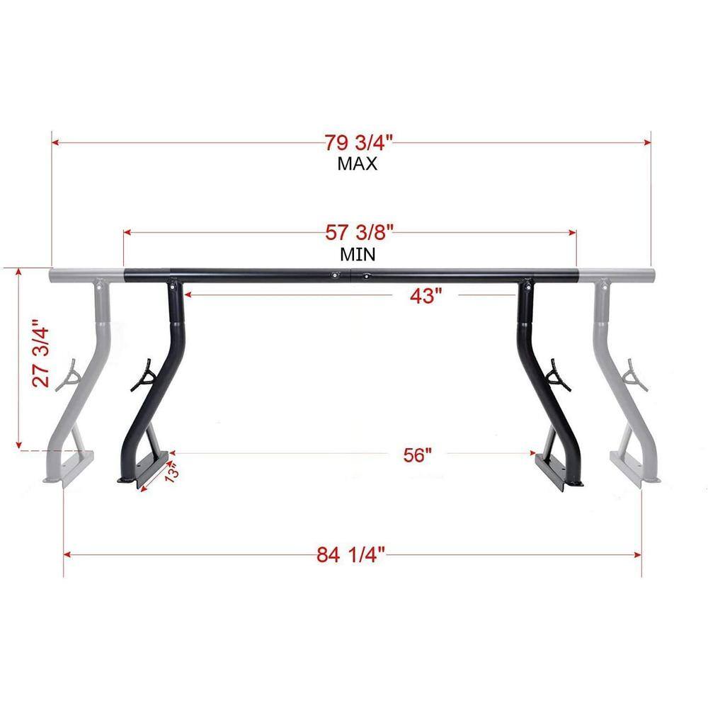 CALHOME 800 lbs. 27 in. Extendable Non-Drilling Pick Up Ladder Rack Lumber Utility 2 Bars with Mounting Clamps and Load Stops =New-PURACK-Flat-K+Clamps-K(8)+Stop01