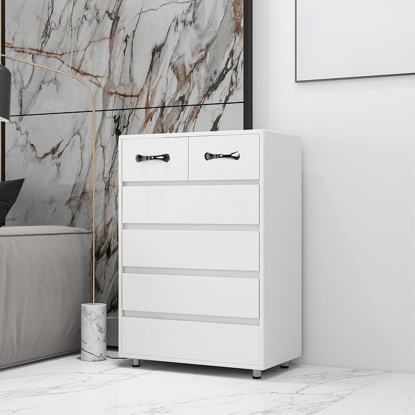 White Six Drawer Side Table