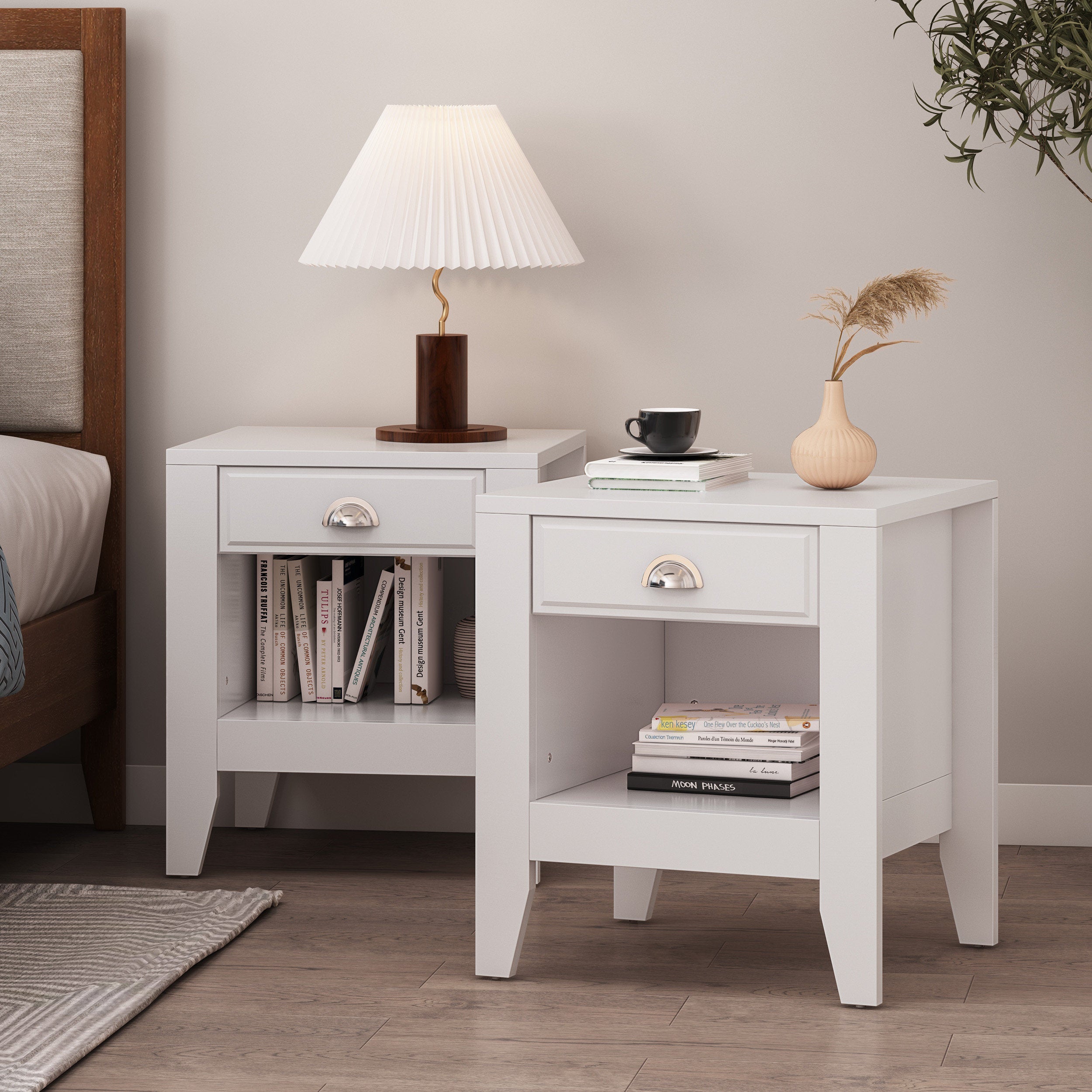 Noble House Bellic Faux Wood Nightstands with Drawer, Set of 2, White