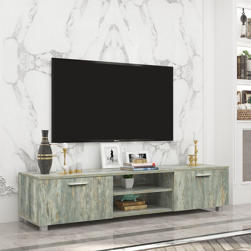 TV Stand Media Console Entertainment Center Television Table  2 Storage Cabinet with Open Shelves