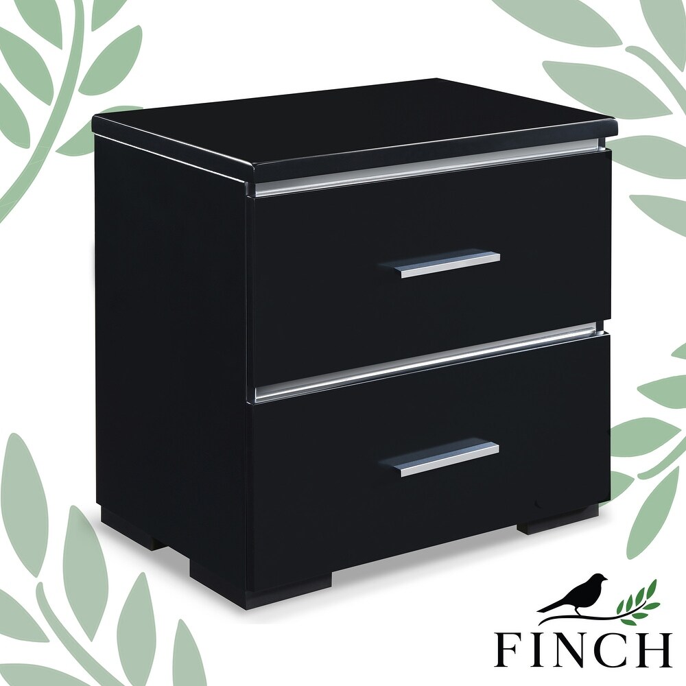 Finch Belmont Fully Assembled Nightstand  Modern Mirrored Accent Table  Bedside End Table with Silver Handles