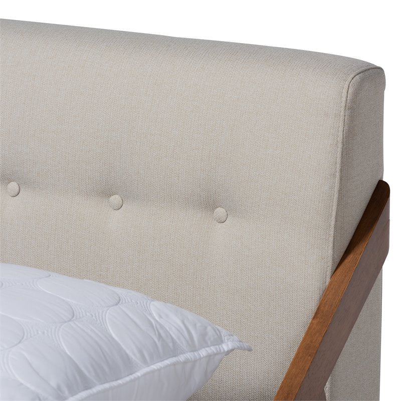 Bowery Hill Mid-Century Upholstered Wood Full Platform Bed - Light Beige