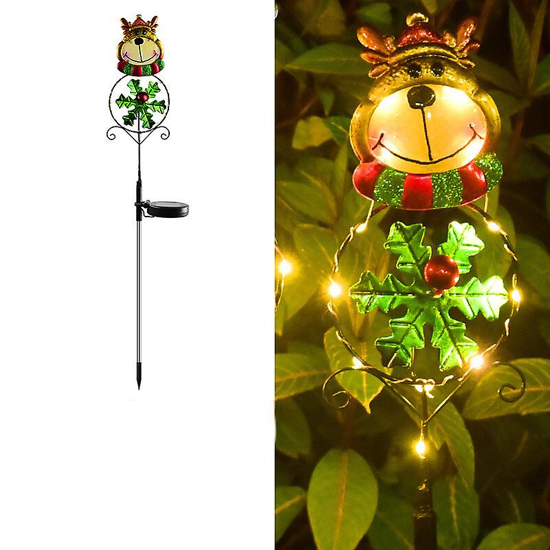 Miman Outdoor Solar Snowman And Snowflakes Garden Stake With Led Lights