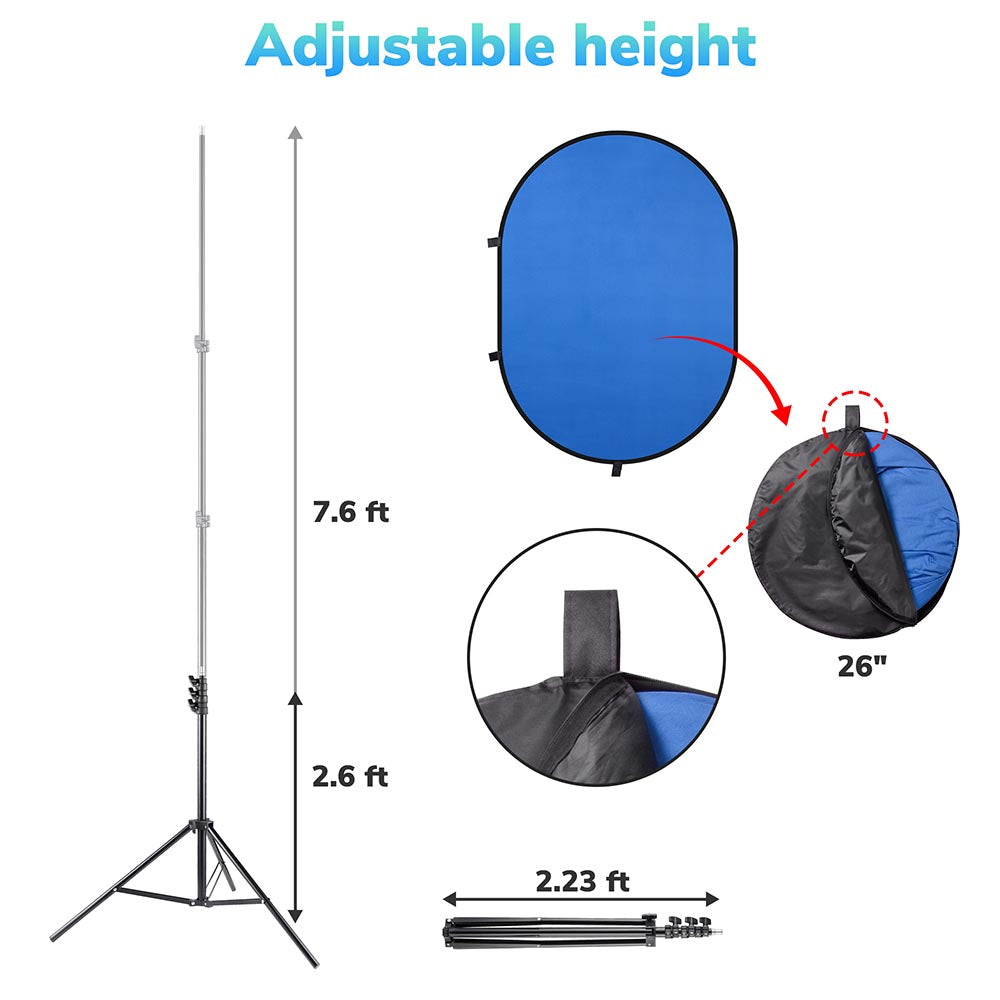 Yescom Blue-Green Chromakey Collapsible Background with Stand, 5'x7'