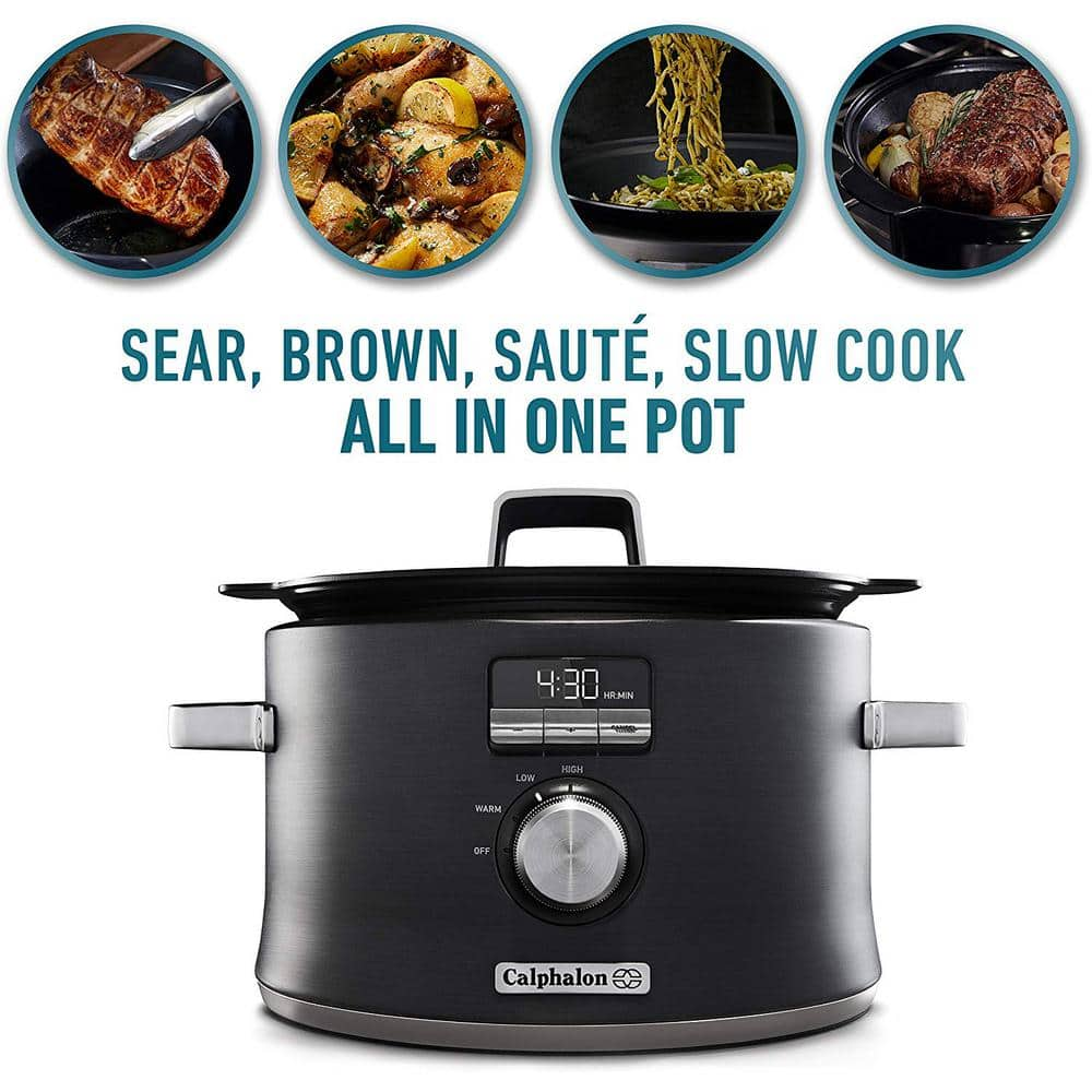 Calphalon Digital Saut 5.3 Qt. Stainless Steel Programmable Slow Cooker with Automatic Keep Warm Function SCCLD1