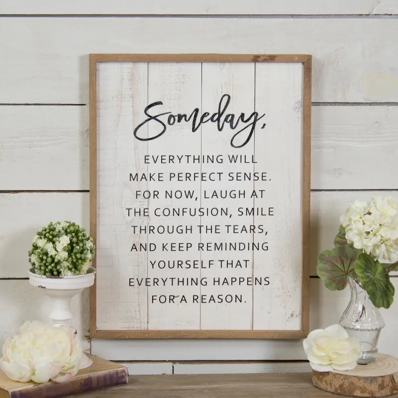 Distressed White Wooden Someday Wall Sign Decor with Black Font