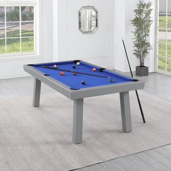 Newport Outdoor Patio 7ft Slate Pool Table 6Seater Dining Set with 4 Benches and Accessories，Cement Finish