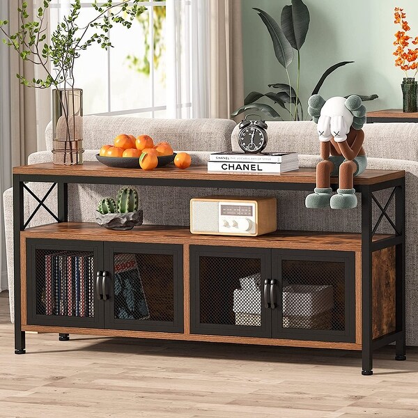 Narrow Long Console Table with Doors， Large 3-Tier Sofa Table - 58.27