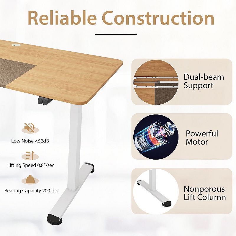 55 Inch Electric Height Adjustable Office Desk with Hook