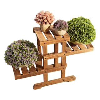 Patio Festival 19.69 in. x 27.95 in. x 9.45 in. IndoorOutdoor Natural Wood Plant Stand 3 Potted Plant Shelf Display Holder 3-Tier FD10018436