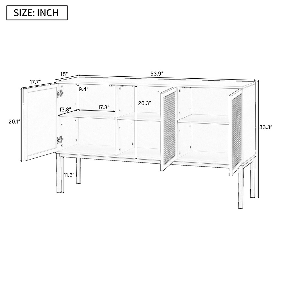 Large Storage Space Sideboard with Artificial Rattan Door and Rebound Device for Living Room   Entryway