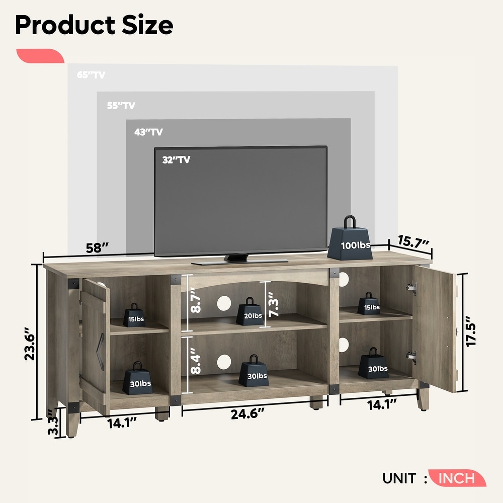 Farmhouse TV Stand with Storage Shelves for TVs up to 65\