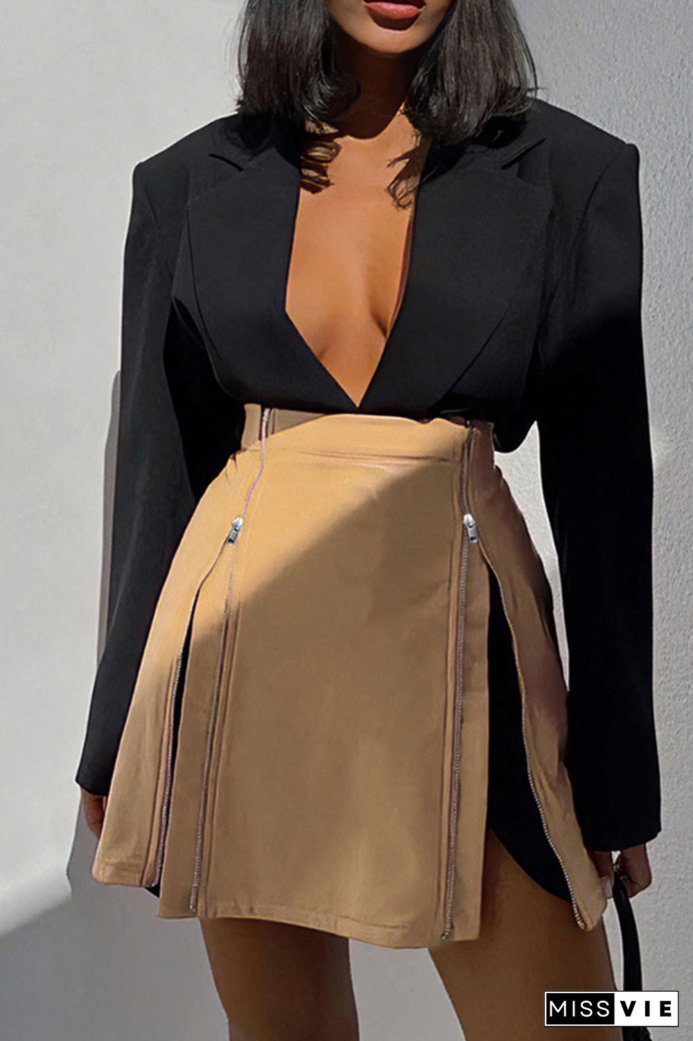 High Waist Zipper Leather Skirt Dress