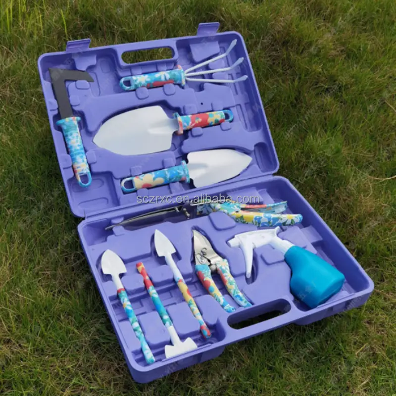 New Design 10pcs Purple Garden Hand Tool Kit With Carrying Case Steel and Plastic Handle Gardening Tool Set For Women