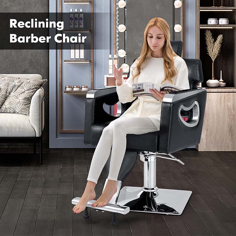 Modern Reclining Barber Chair, Adjustable Swivel Spa Makeup Tattoo Salon Chair, Hydraulic Hair Styling Chair