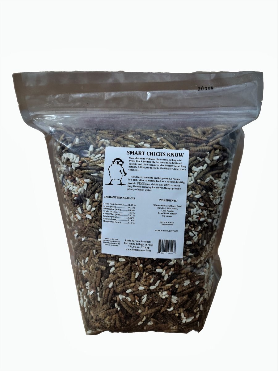 Little Farmer Products Red White and BUGS! Black Soldier Fly Grubs， Blue Corn， Safflower Mix Chicken Treats