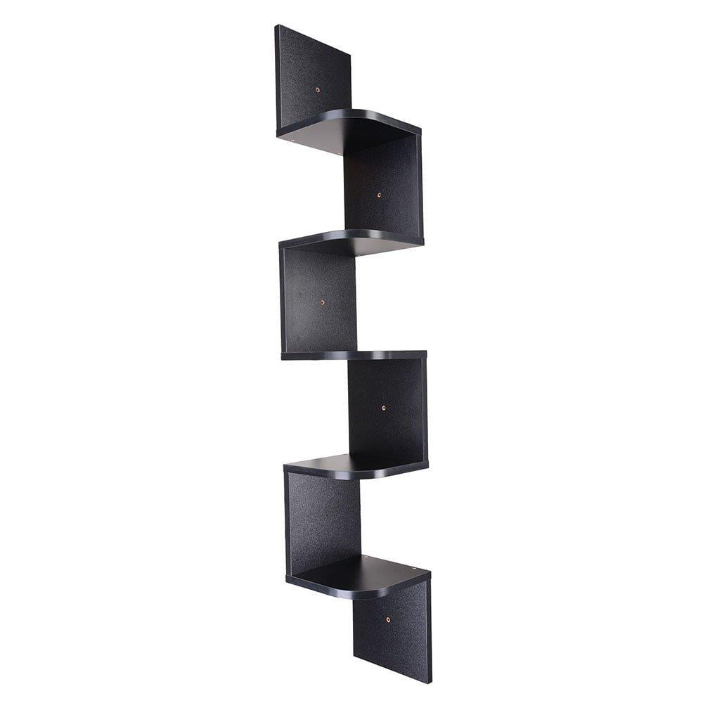 Ktaxon Wood Corner 5 tiers Wall Shelf,Zig Zag Wooden Shelves,Wooden Mount Rack,Home Furniture,Black