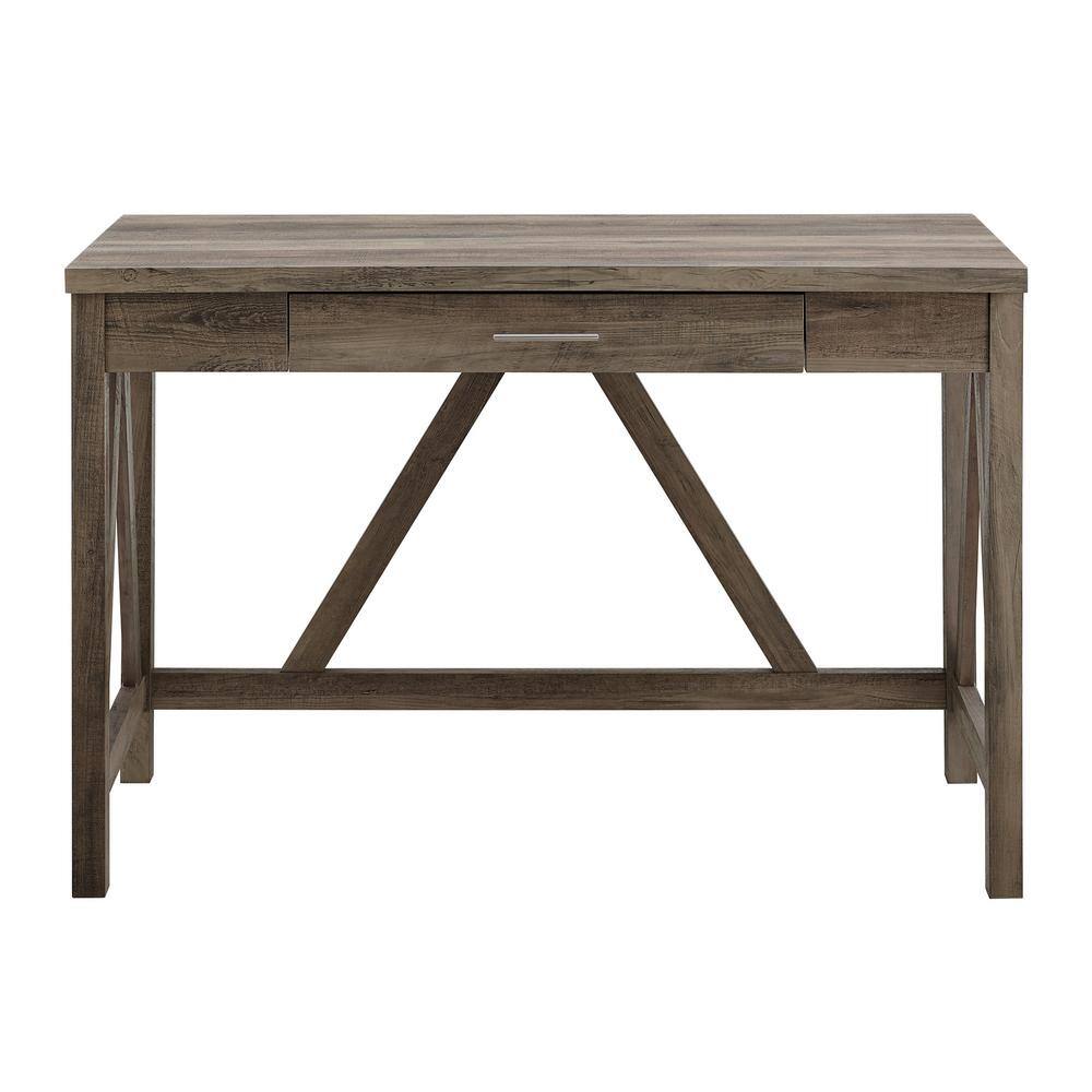 Walker Edison Furniture Company 46 in. Grey Wash Rectangular 1 -Drawer Writing Desk with Open Back HDW46AFGW